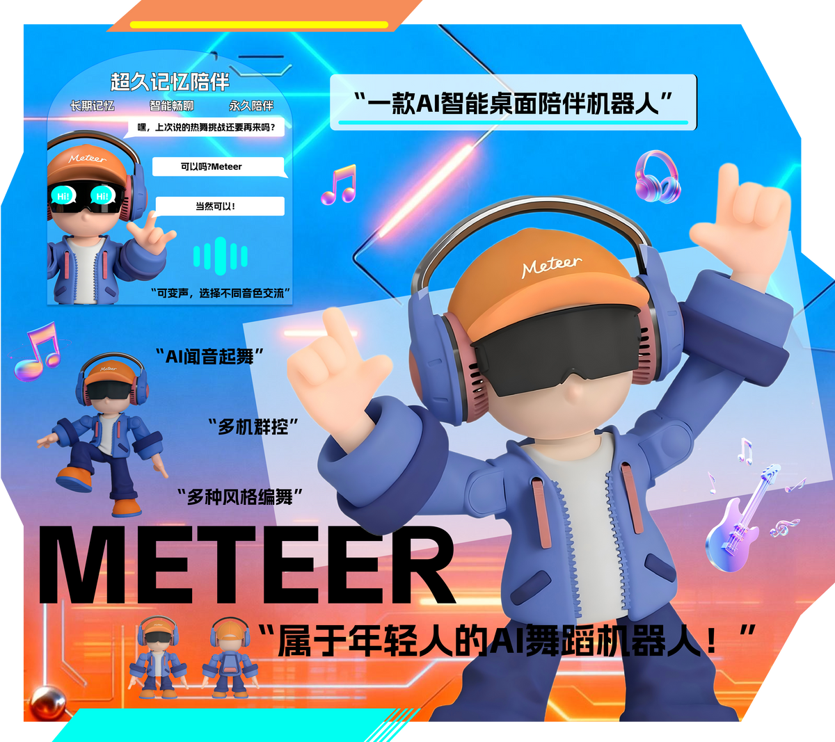 Meteer Dancing Buddy AI Desktop Robot - Interactive Voice Chat Companion
